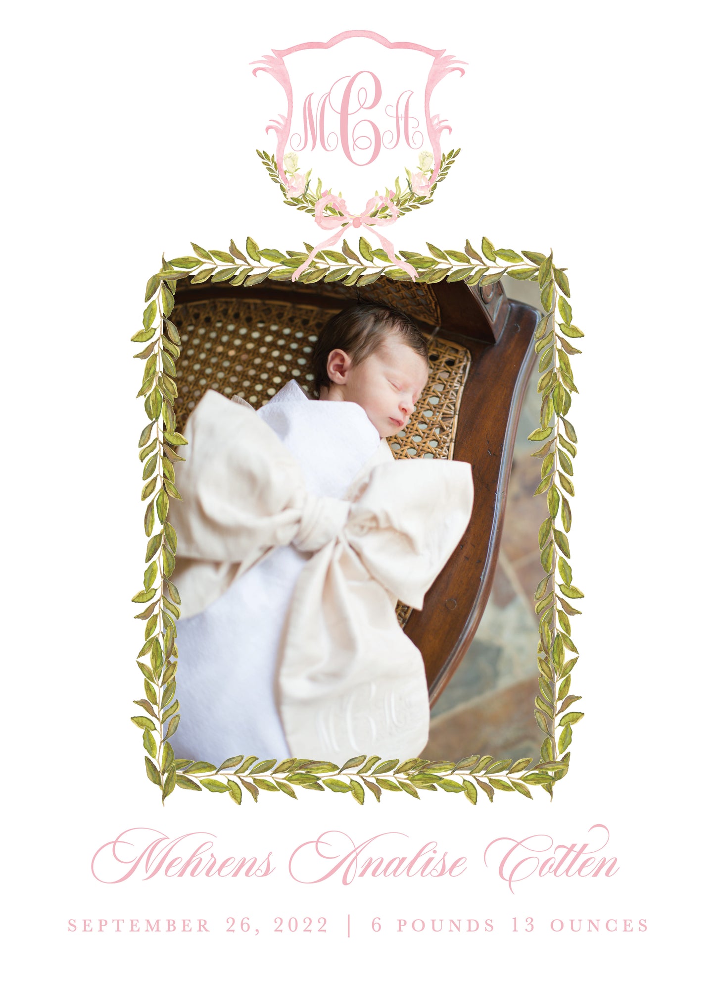 Magnolia Monogram Birth Announcement