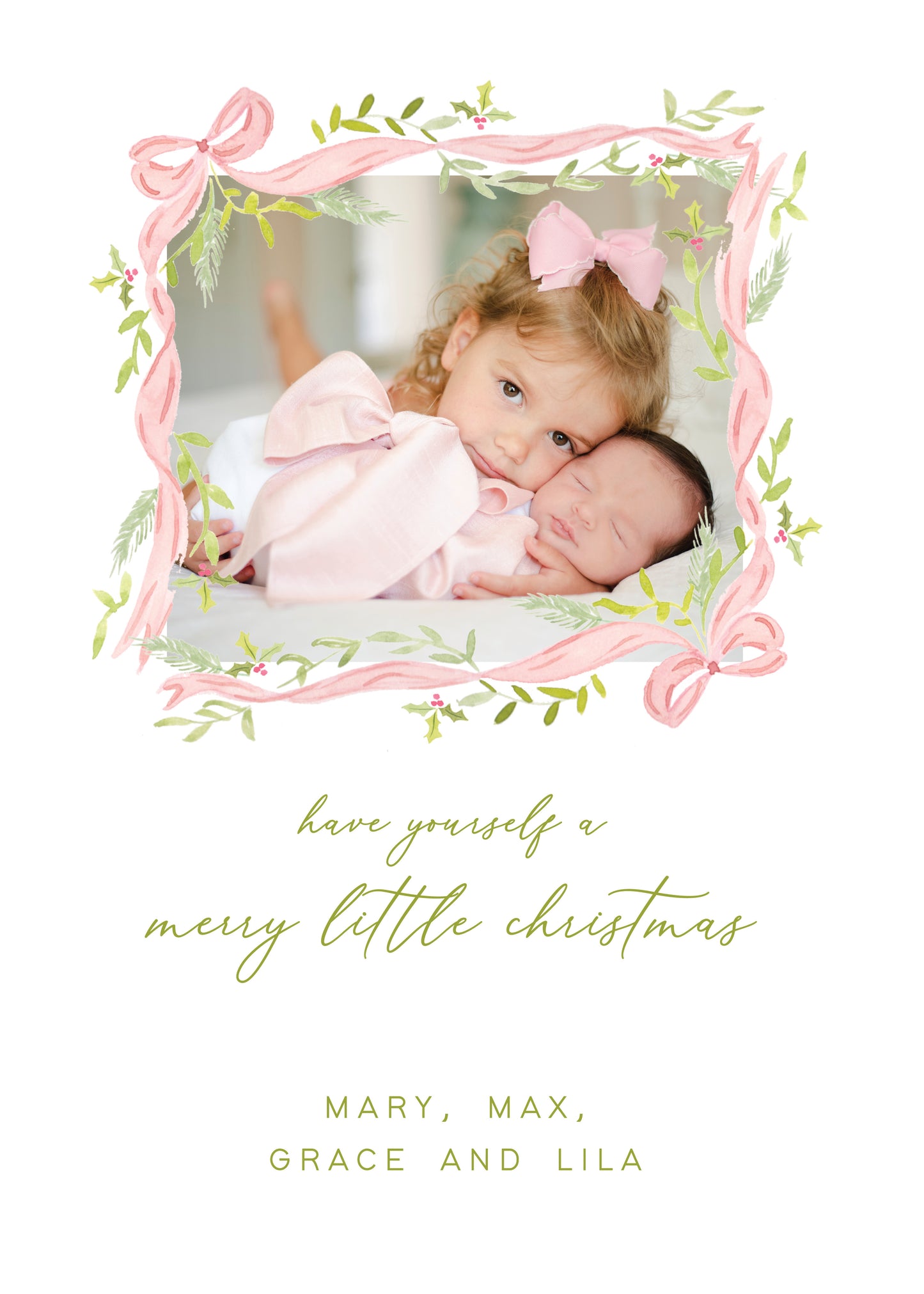 Pink RIbbon Border Birth Announcement