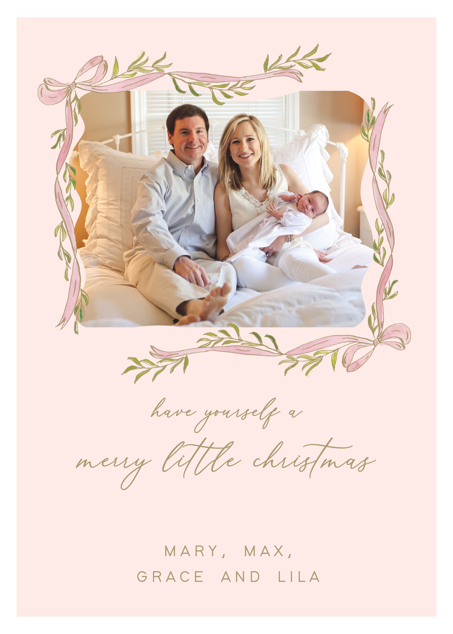 Pink and Gold RIbbon Border Birth Announcement