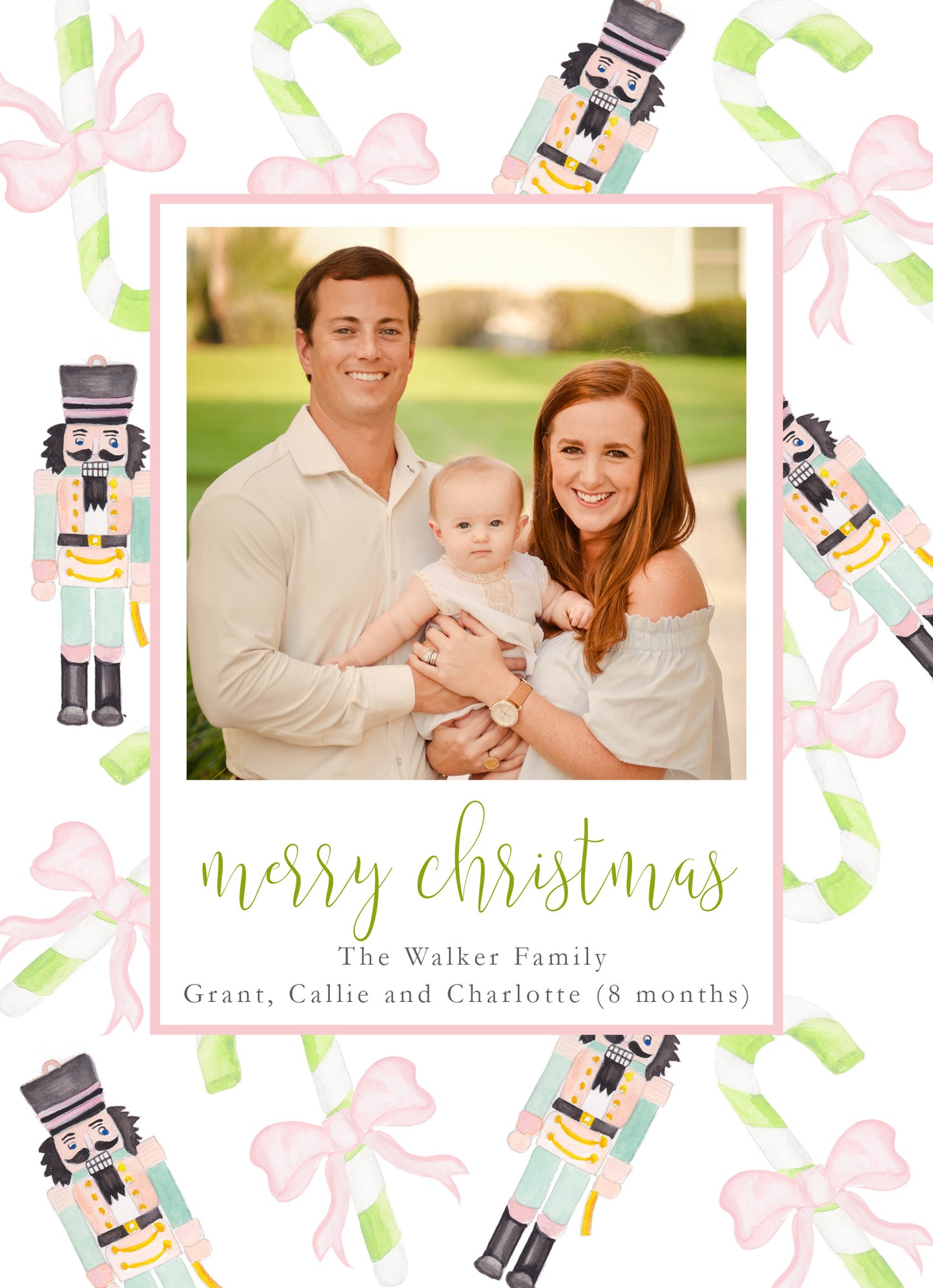 Pink Candy Cane and Nutcracker Christmas Card