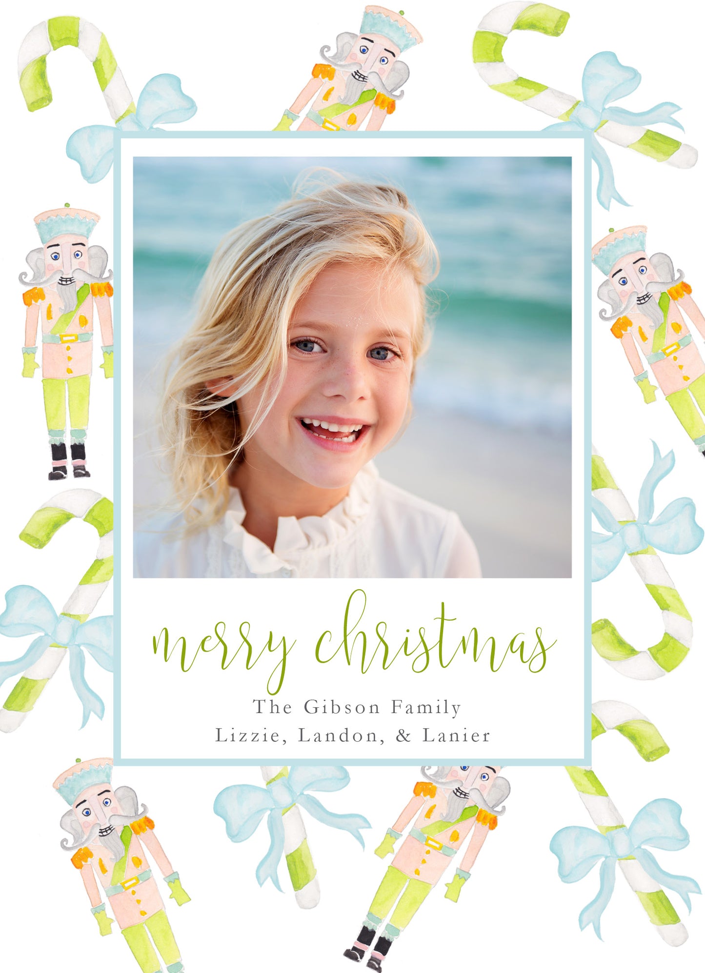 Blue Candy Cane and Nutcracker Christmas Card