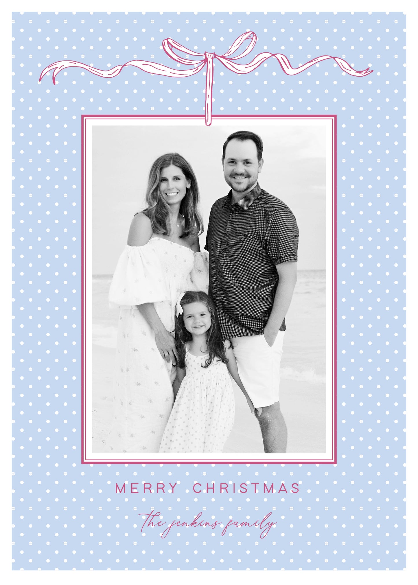 Blue Swiss Dot Christmas Card