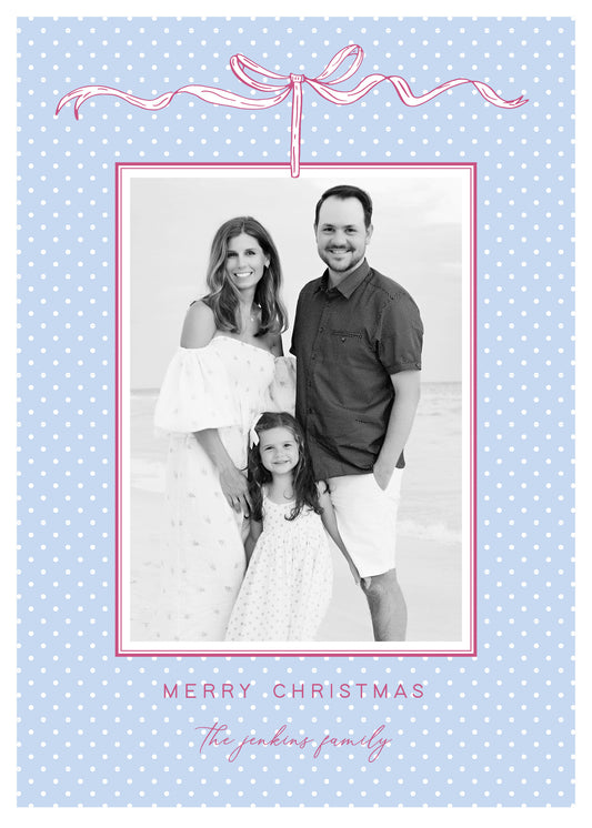 Blue Swiss Dot Christmas Card