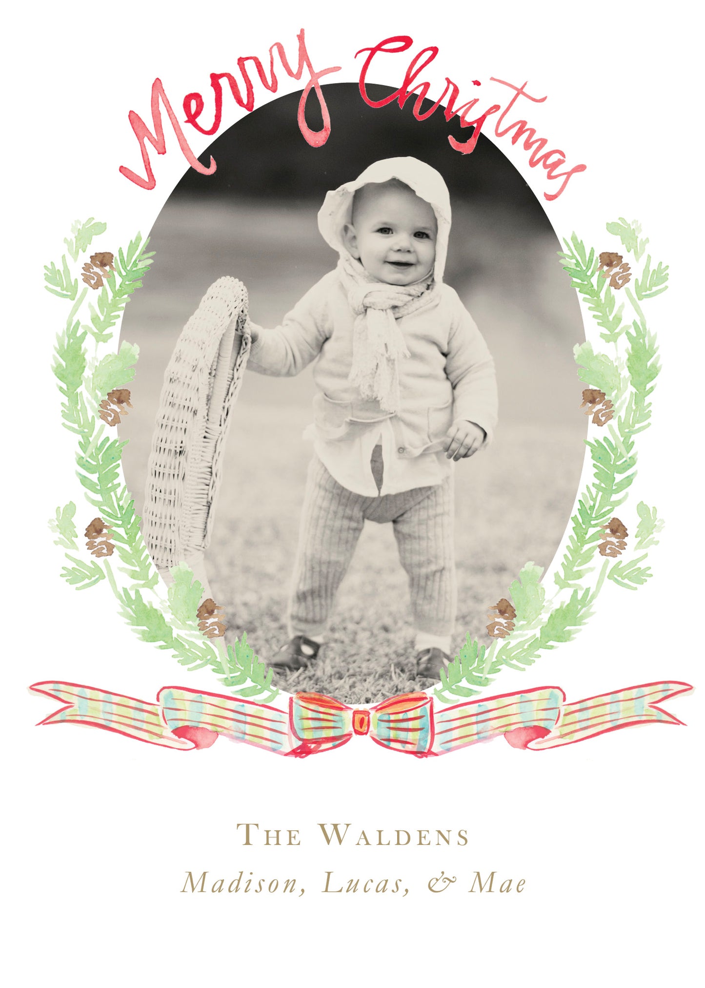 Plaid Ribbon & Pine Christmas Card