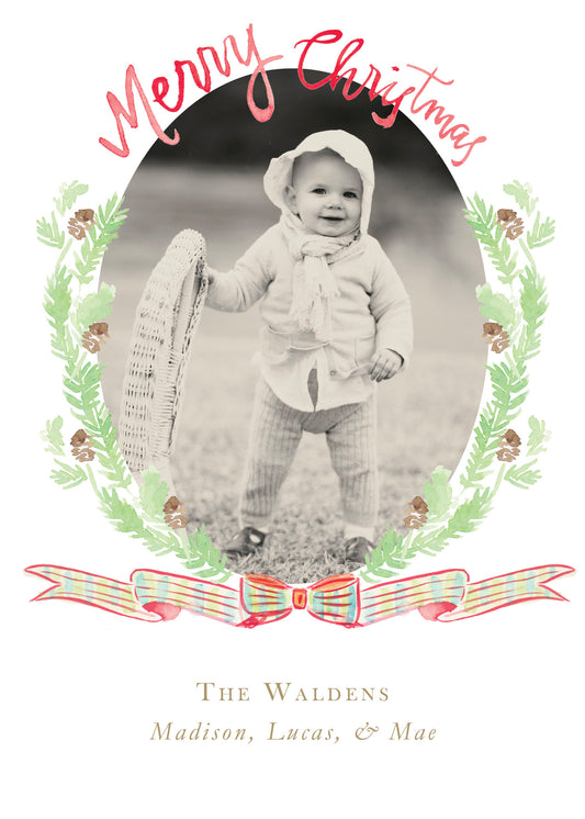 Plaid Ribbon & Pine Christmas Card