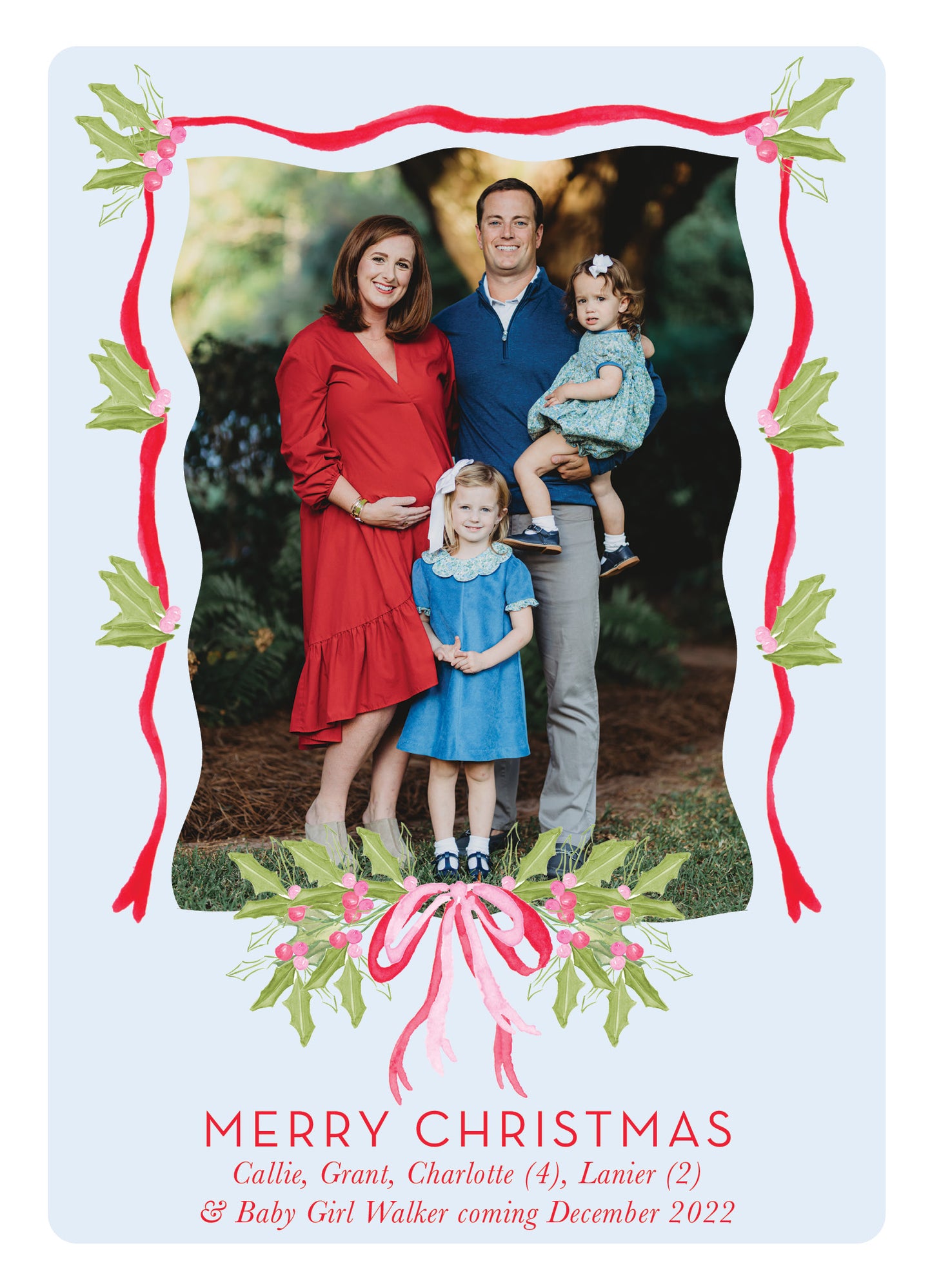 Pink and Red Holly Christmas Card