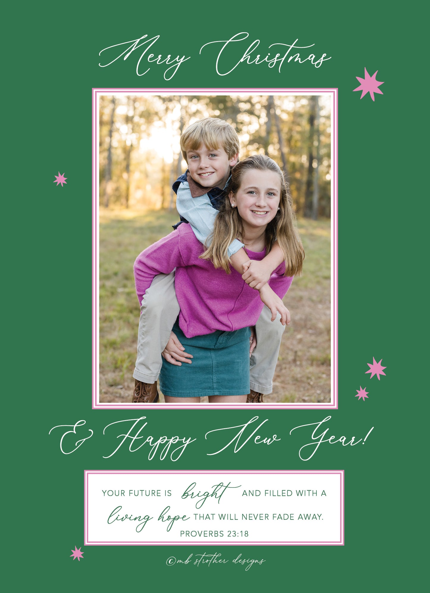Merry and Bright Scallop Border Christmas Card