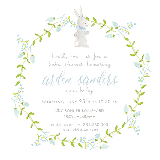 Bunny and Flower Wreath Invitation