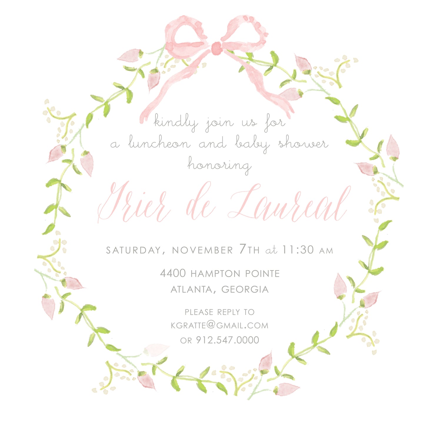 Rosebud and Pink Ribbon Invitation