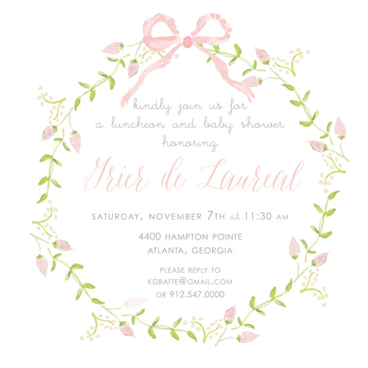 Rosebud and Pink Ribbon Invitation