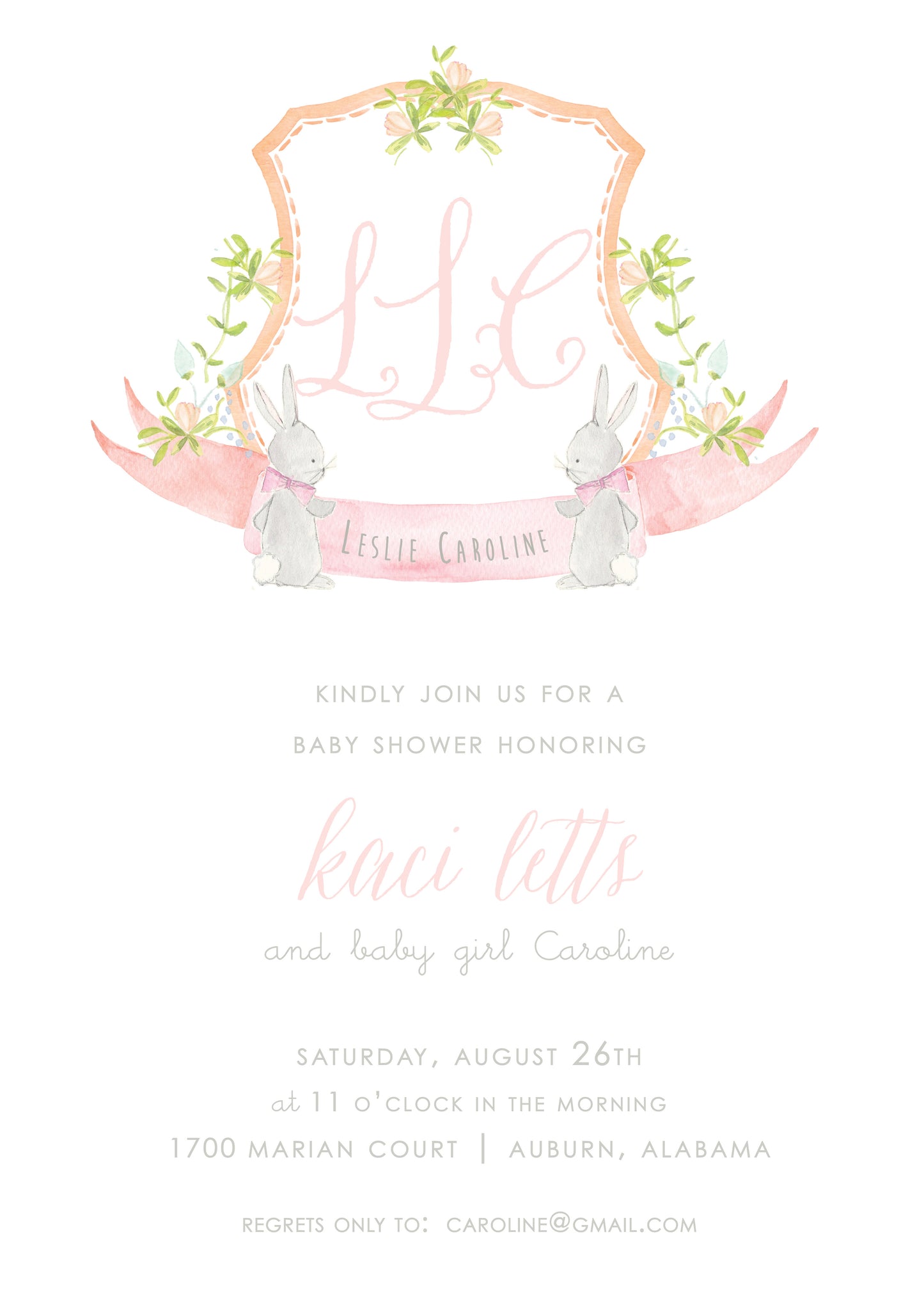 Pink Bunny Crest Invitation