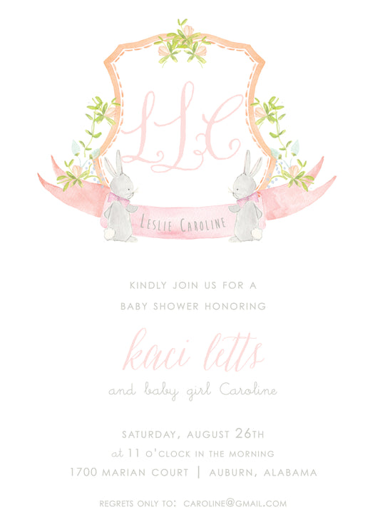 Pink Bunny Crest Invitation
