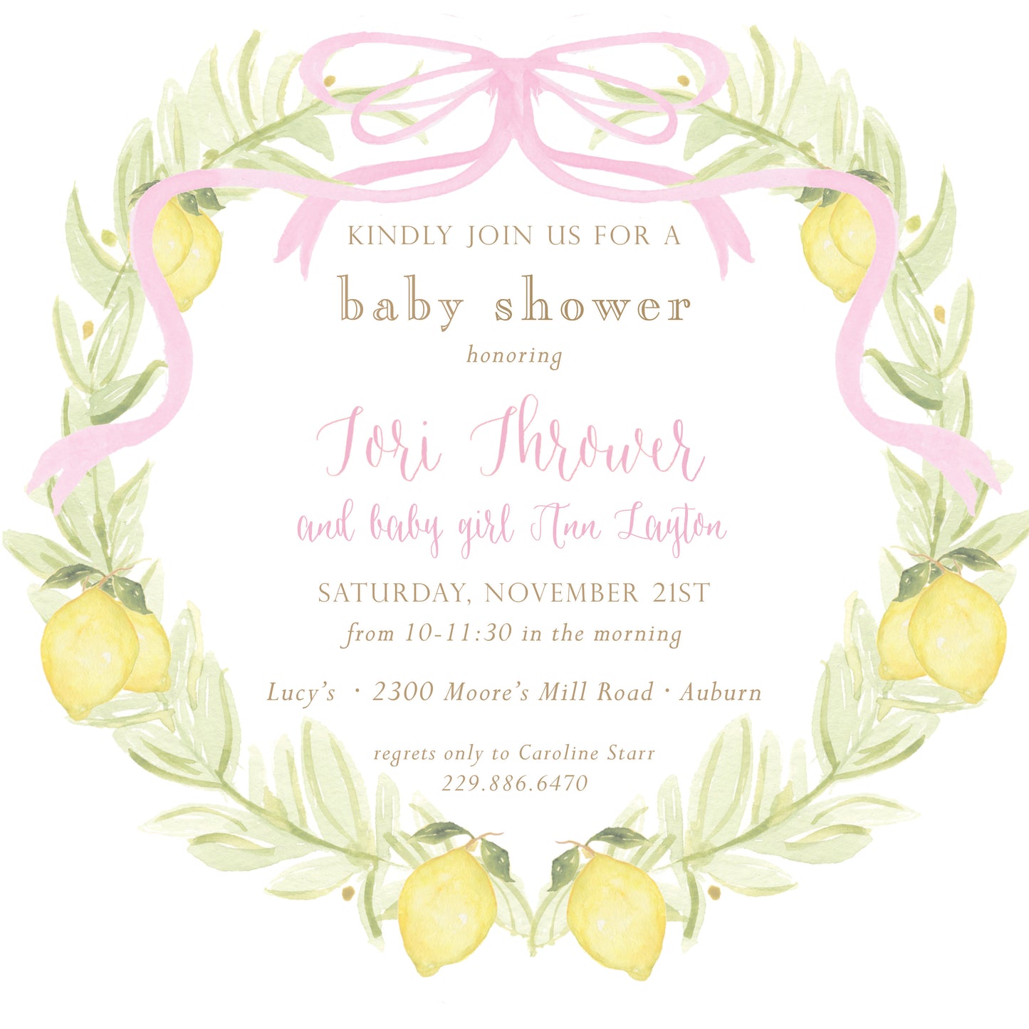Ribbon and Lemon Invitation