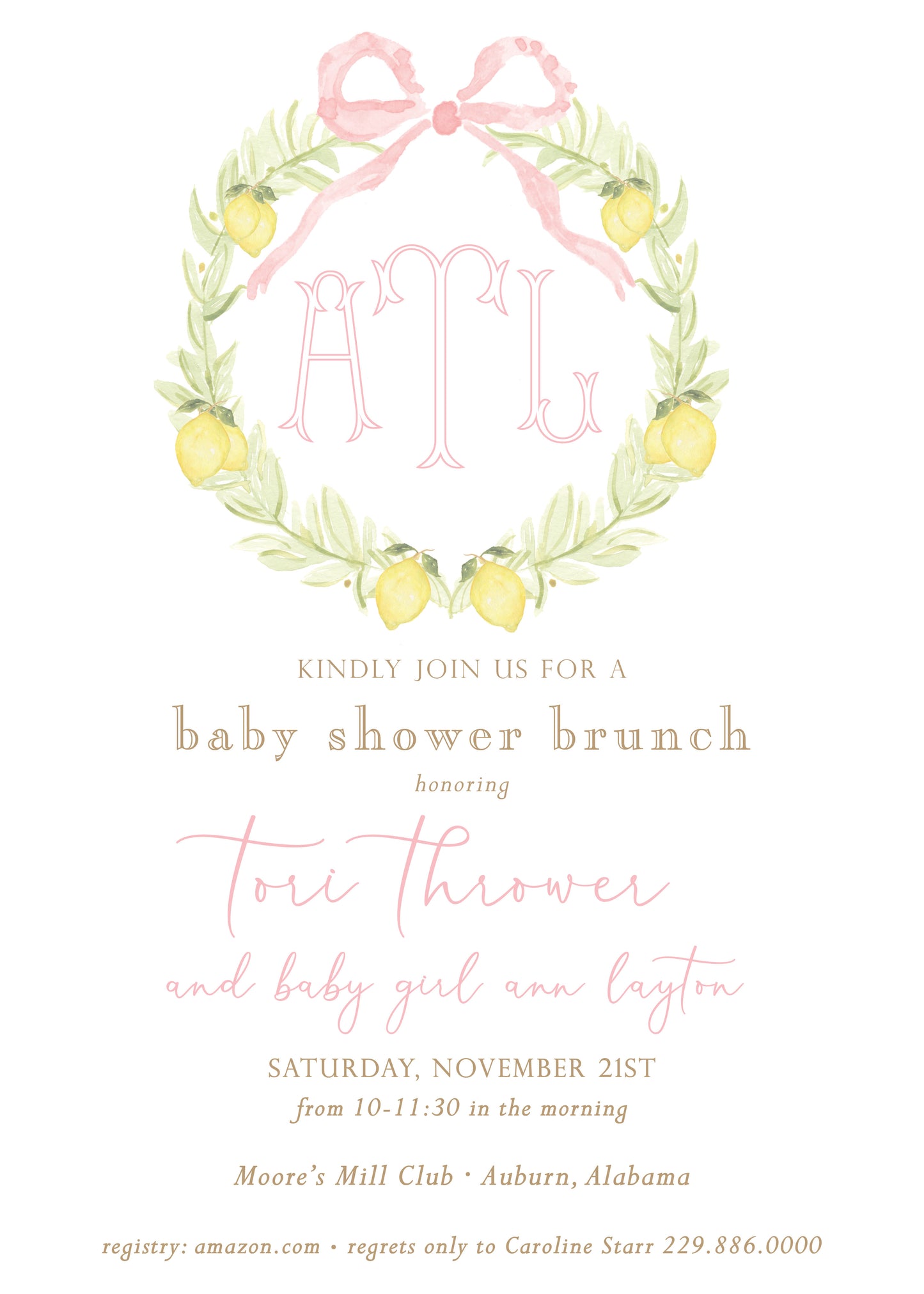 Pink Ribbon and Lemon Invitation