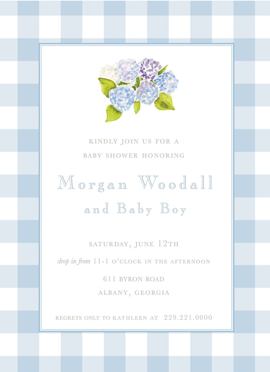 Hydrangea and Buffalo Check Invitation