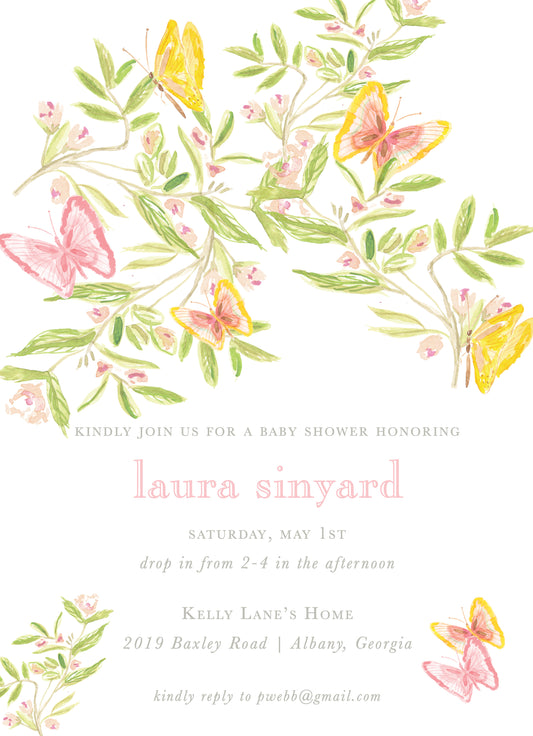 Pink and Yellow Butterfly Garden Invitation