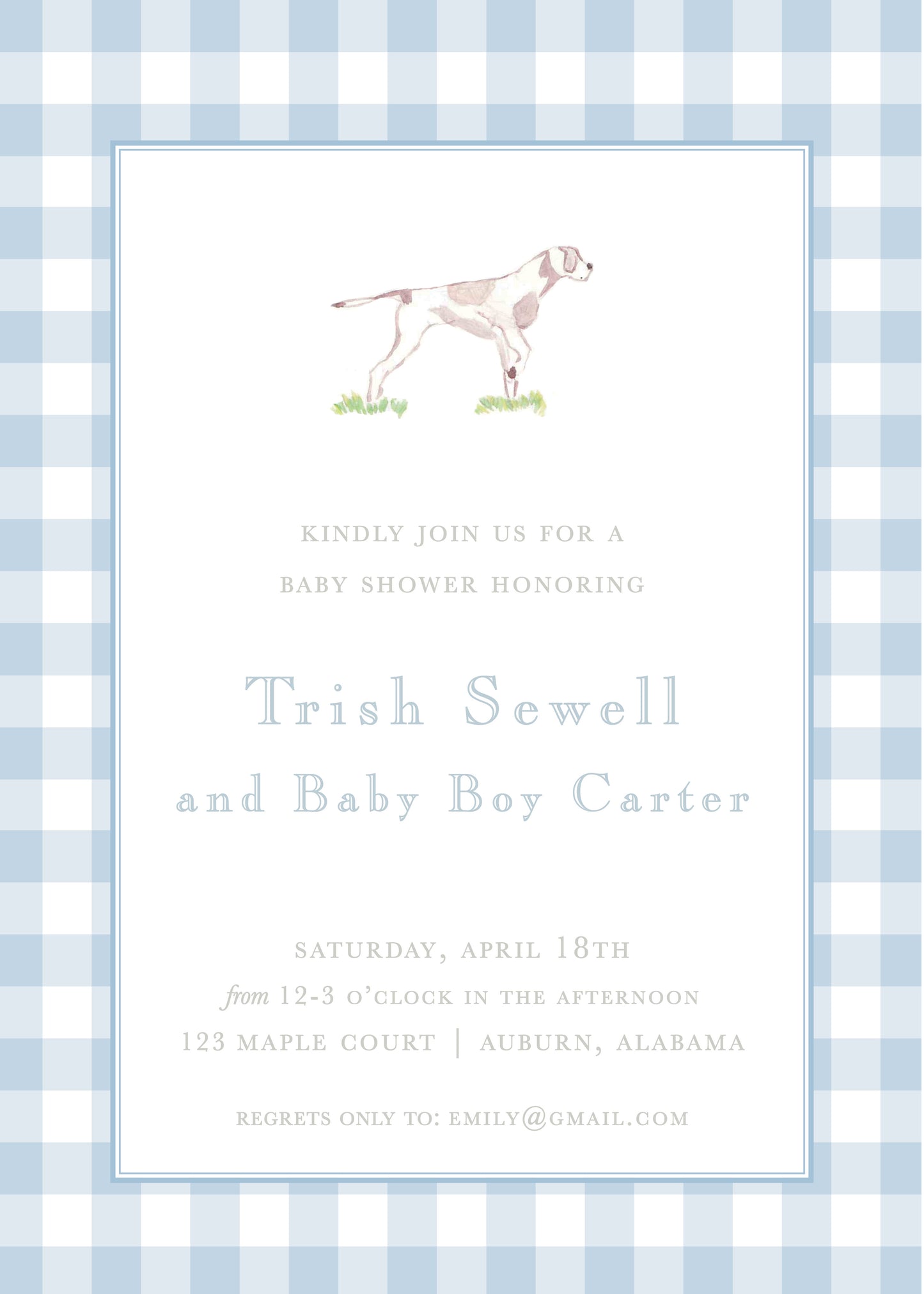 Gingham and Watercolor Dog Invitation