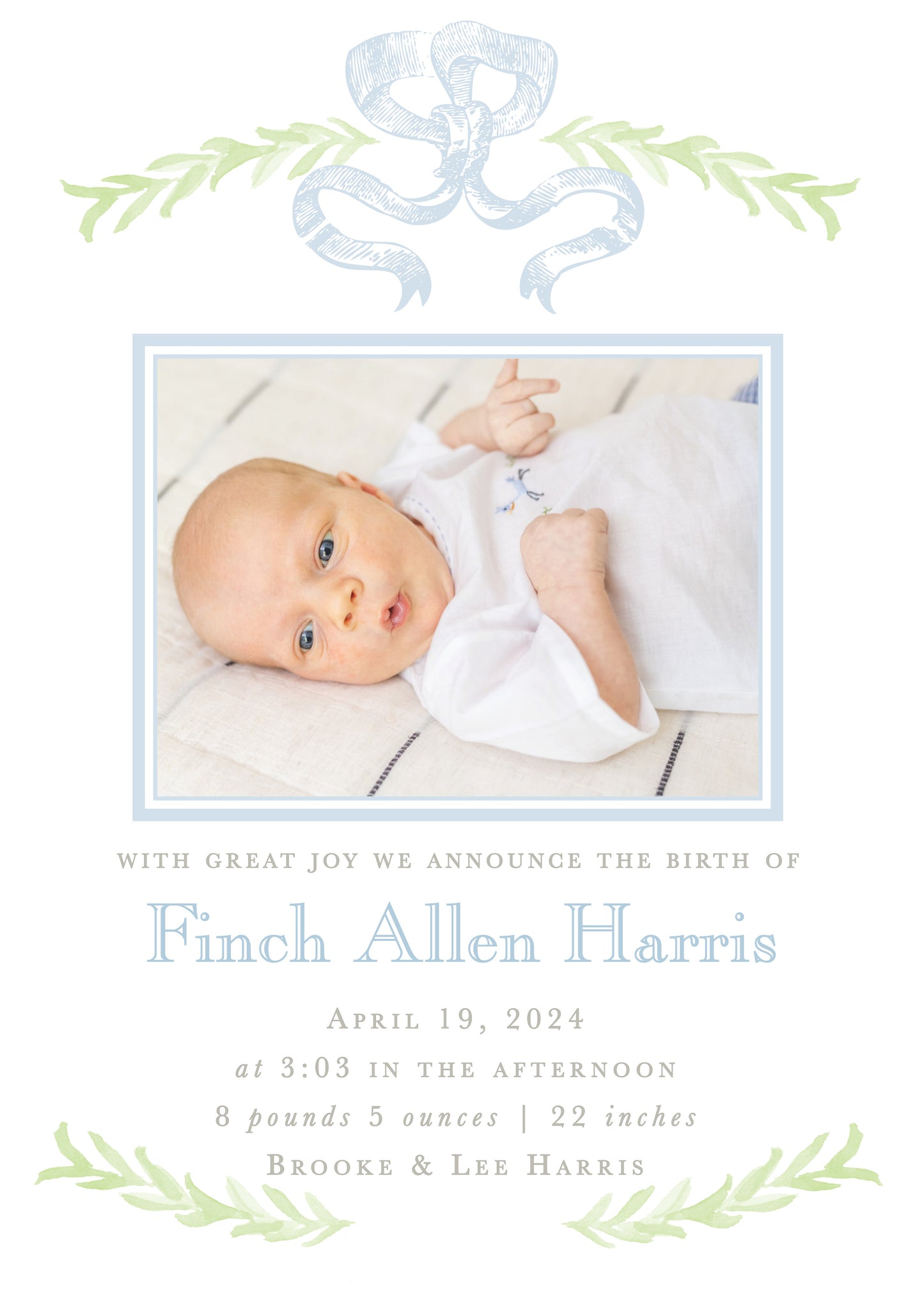 Blue Ribbon Birth Announcement