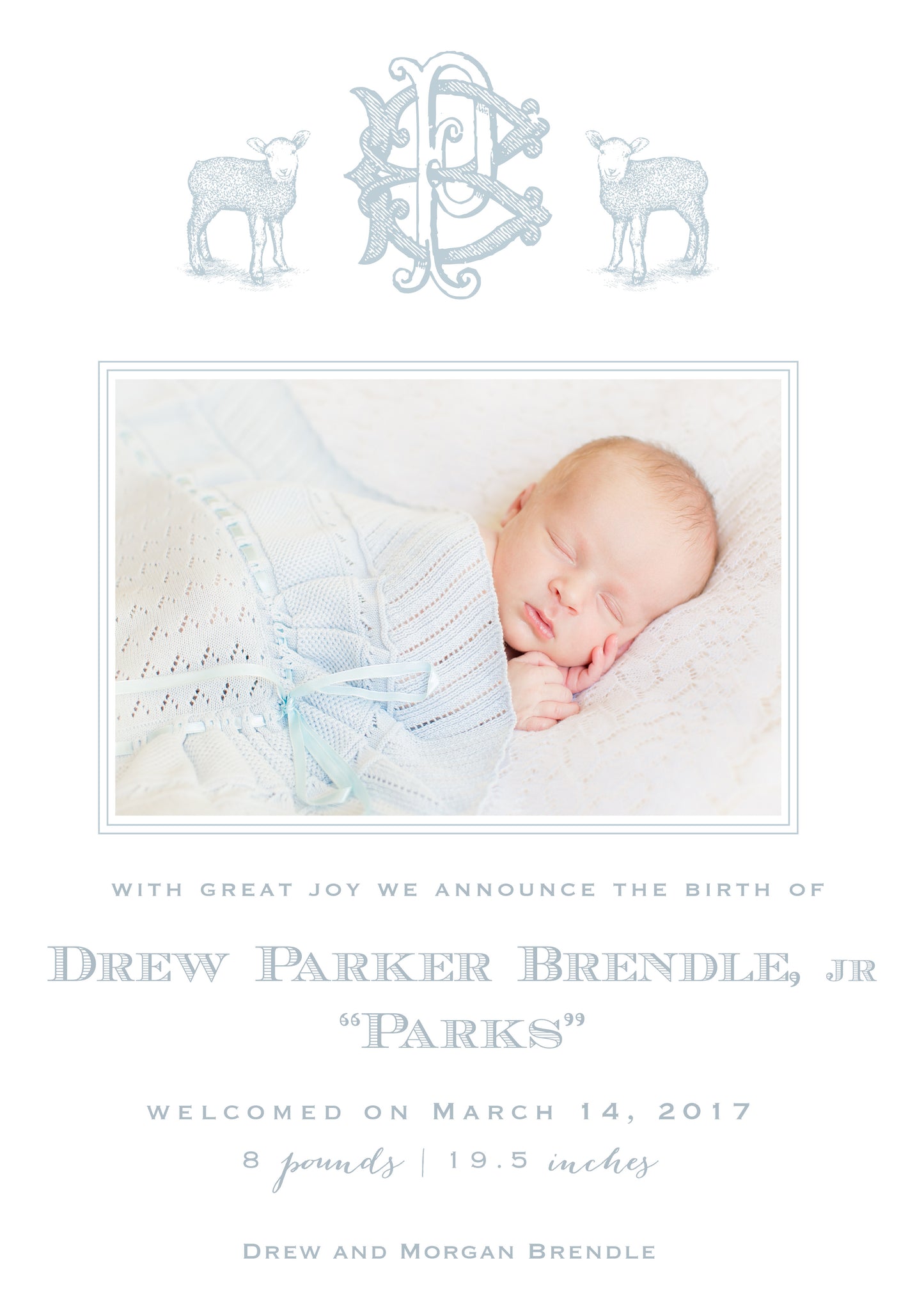Blue Lamb Birth Announcement