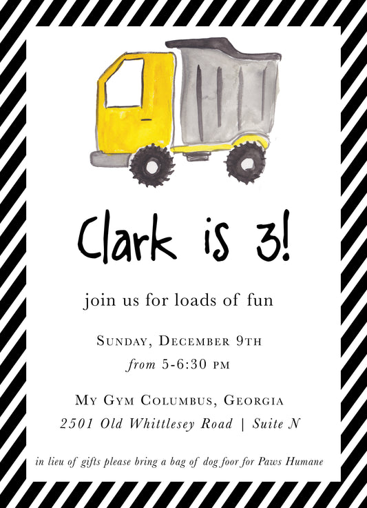 Loads of Fun Dump Truck Invitation