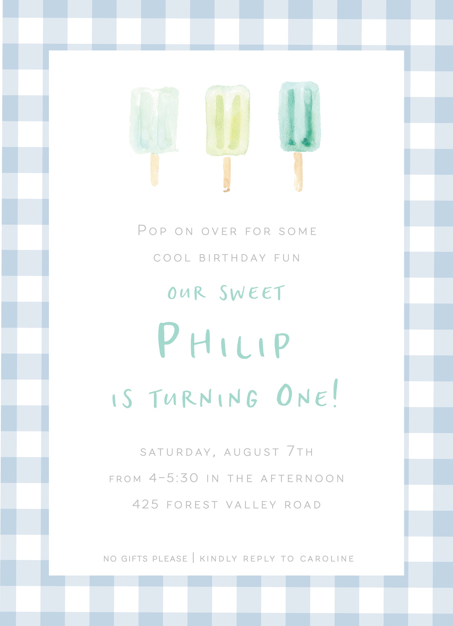 Blue and Green Popsicle Invitation