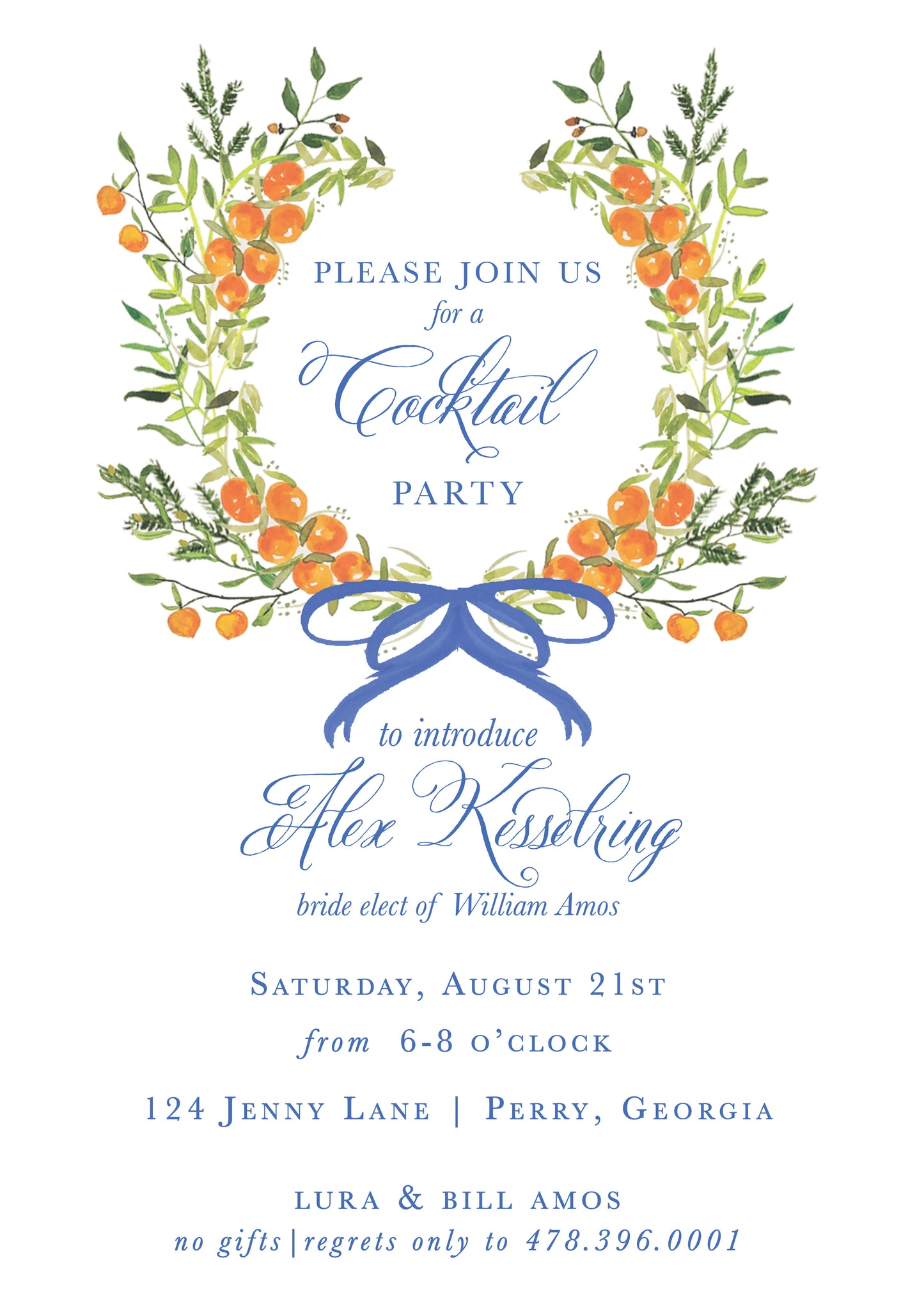 Orange Wreath Invitation with Ribbon