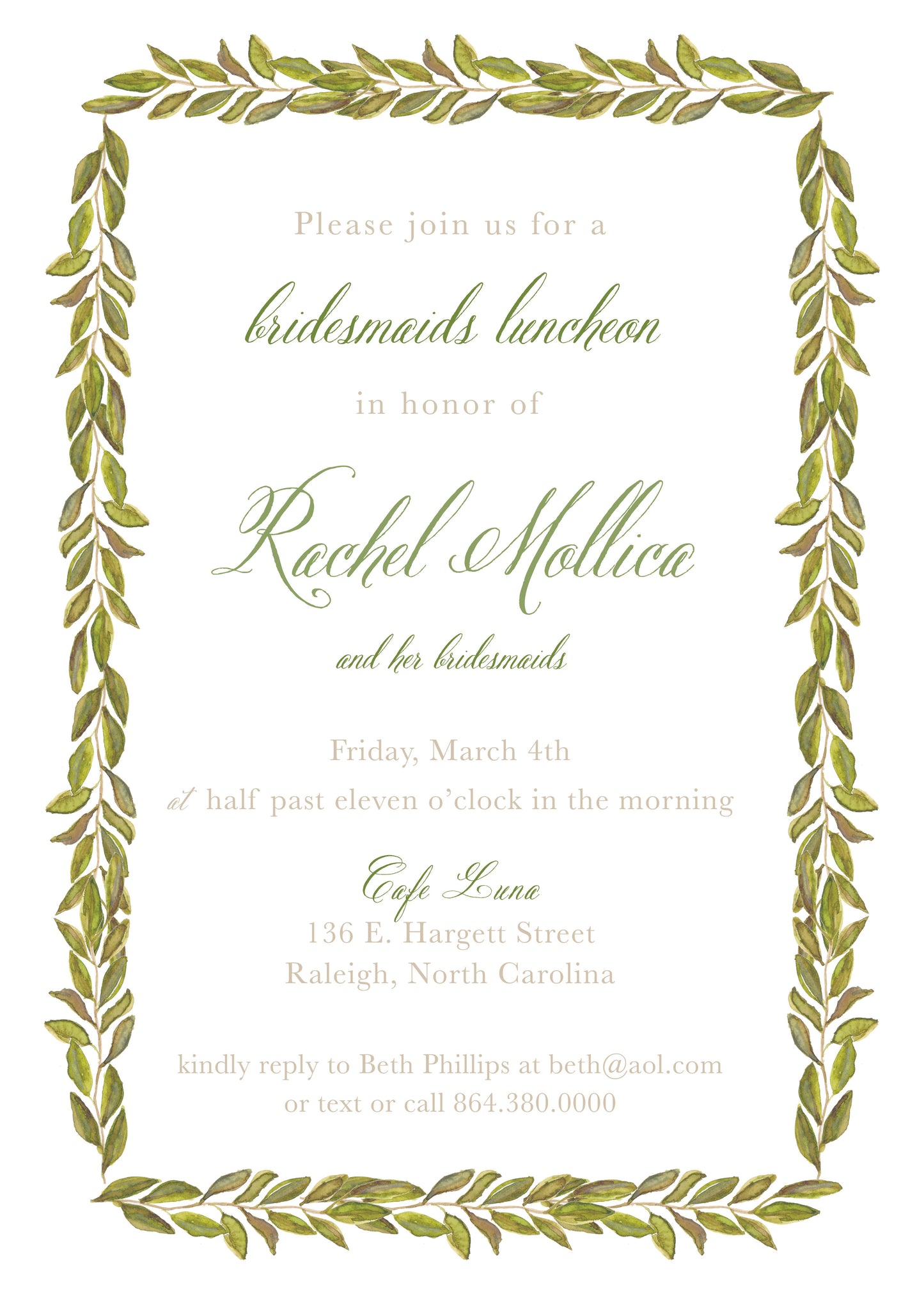 Magnolia Leaf Invitation