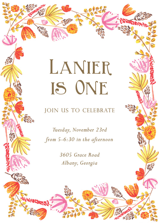 Pink, Orange, Yellow, & Brown Foliage Invitation