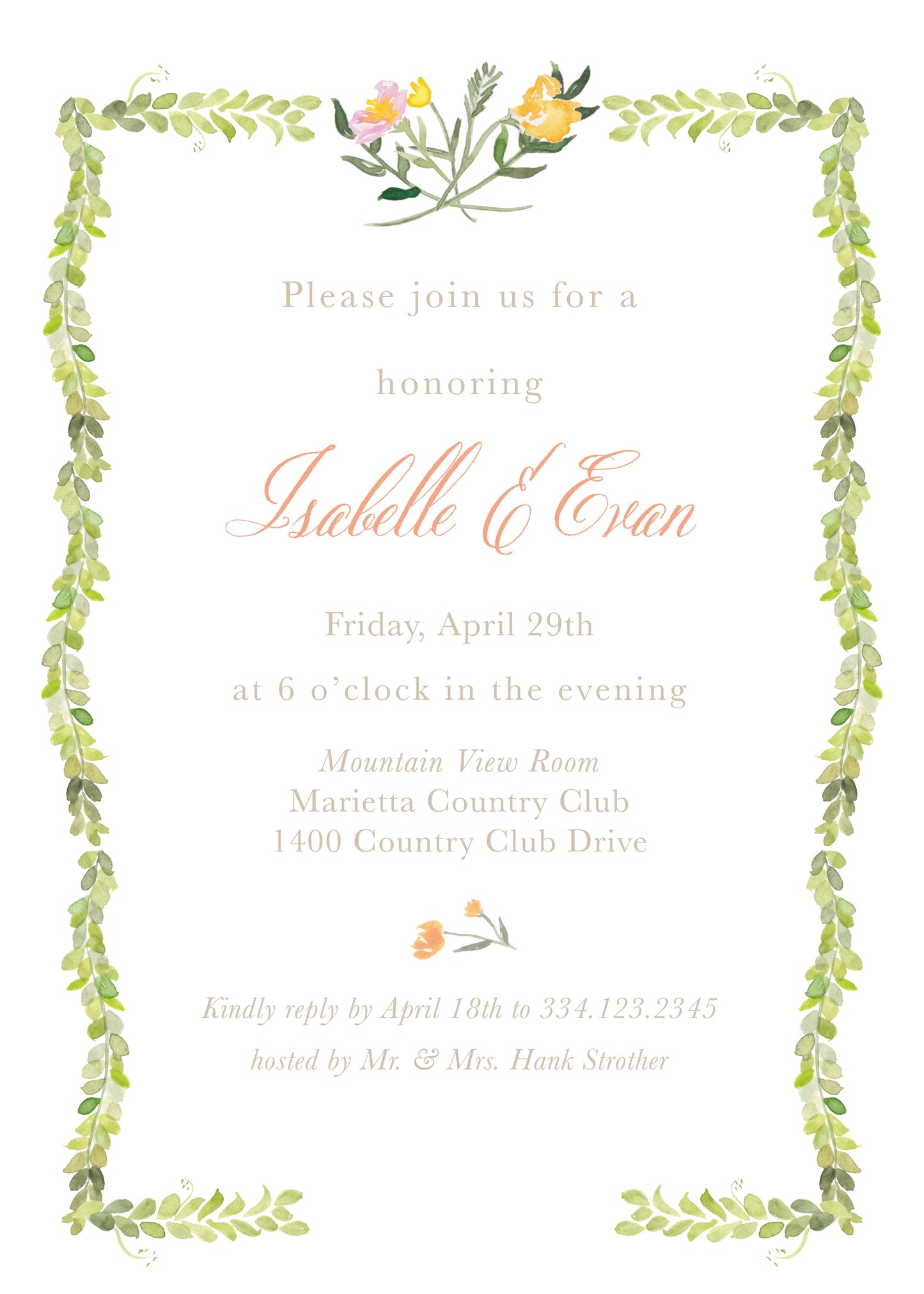 Boxwood & Flower Invitation