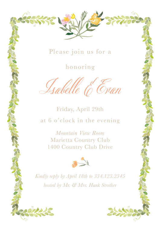 Boxwood & Flower Invitation