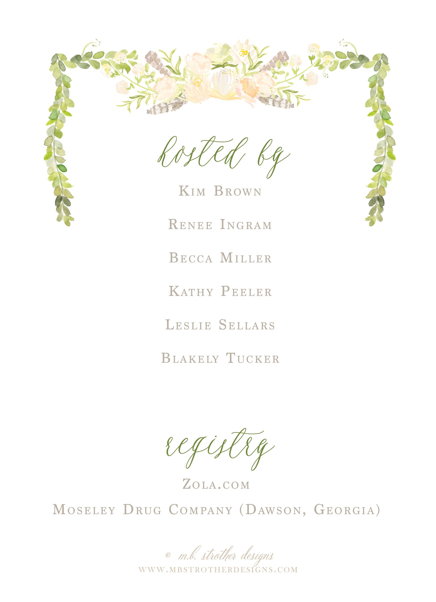 Boxwood, Feather, & Floral Invitation