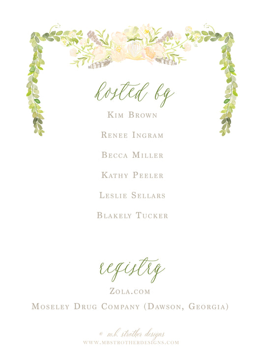 Boxwood, Feather, & Floral Invitation