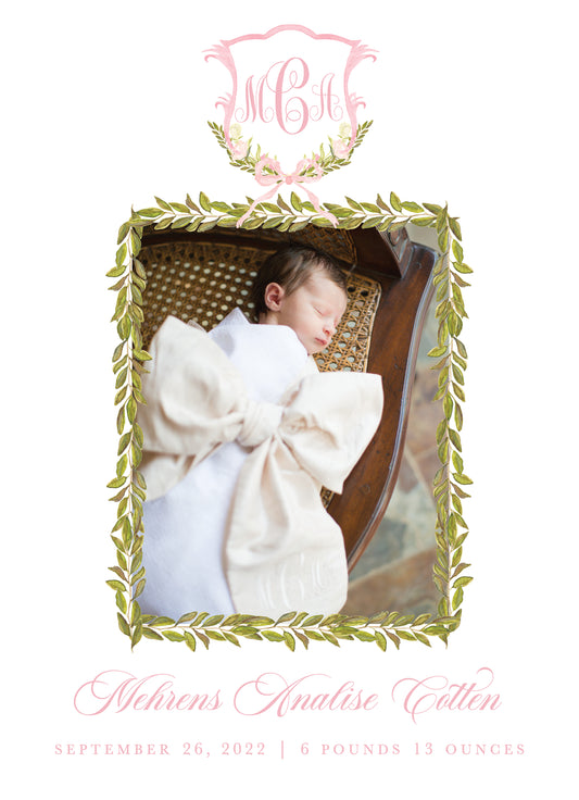 Magnolia Monogram Birth Announcement