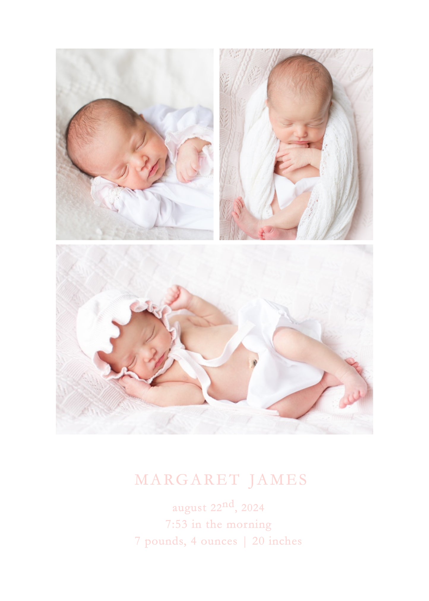PInk Three Photo Birth Announcement