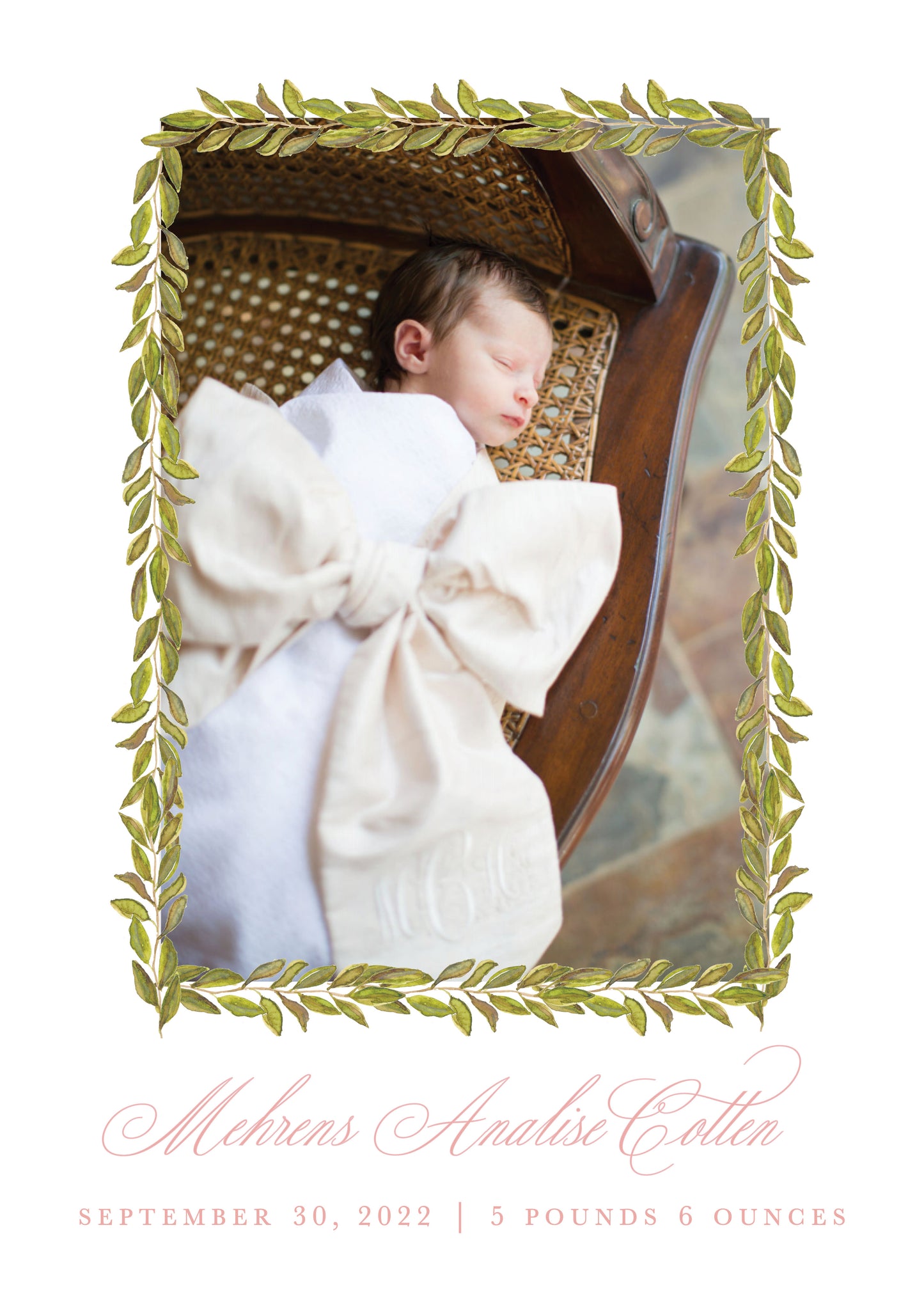 Magnolia Frame Birth Announcement